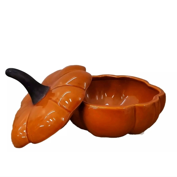 Ceramic Pumpkin Dish with Lid. (chip on the lid) - Picture 3 of 7